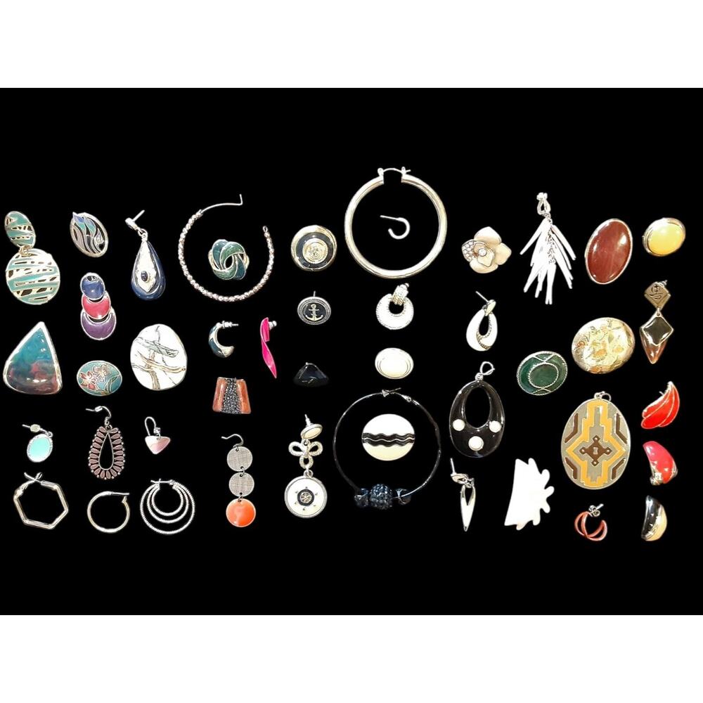 Lot Of 44 Single Earrings Mostly Metal Enamel Studs Wires VTG To Now Crafts Art